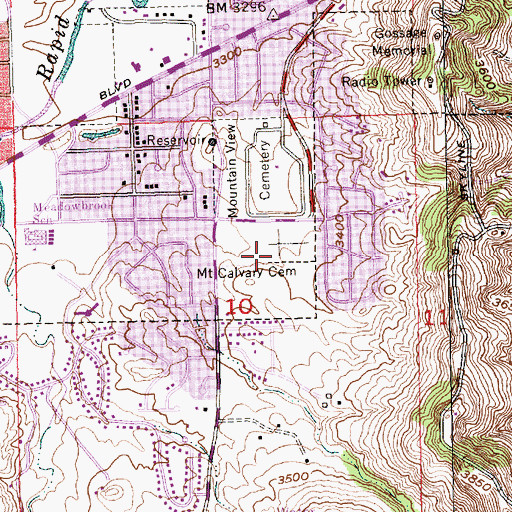 Topographic Map of Mount Calvary Cemetery, SD