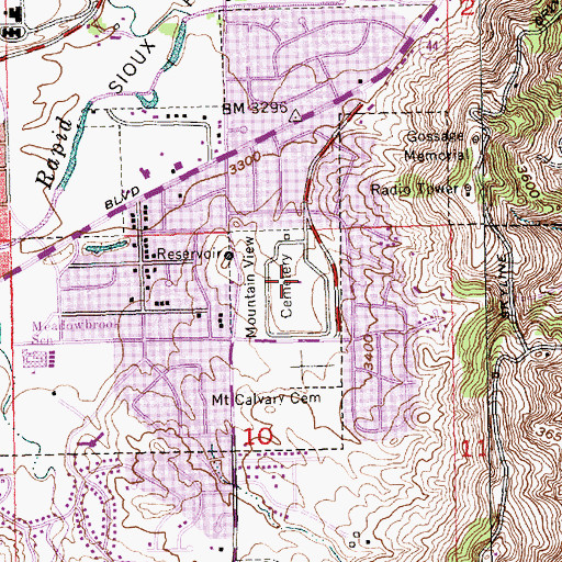 Topographic Map of Mountain View Cemetery, SD