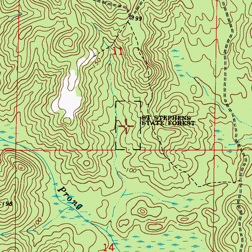 Topographic Map of Saint Stephens State Forest, AL
