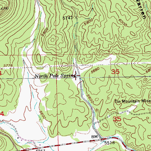 Topographic Map of North Pole Spring, SD