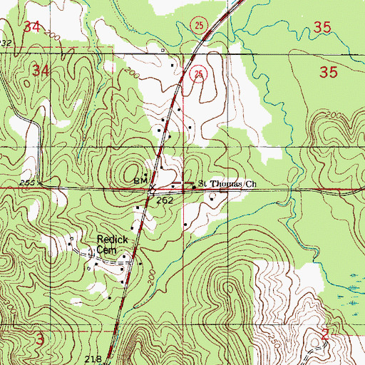 Topographic Map of Saint Thomas Church, AL