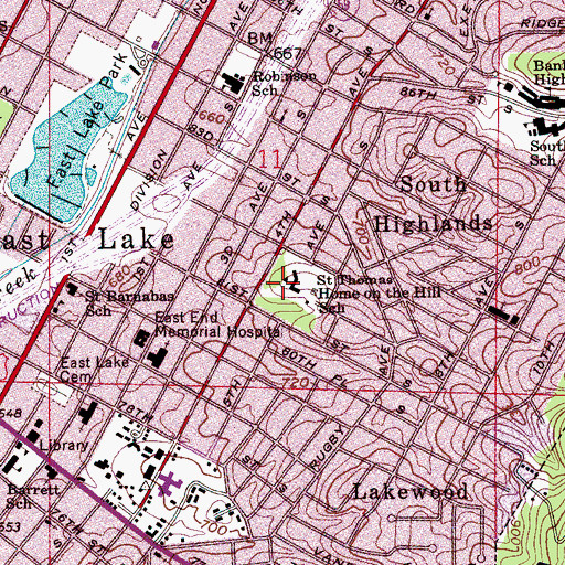 Topographic Map of Saint Thomas Home on the Hill School, AL