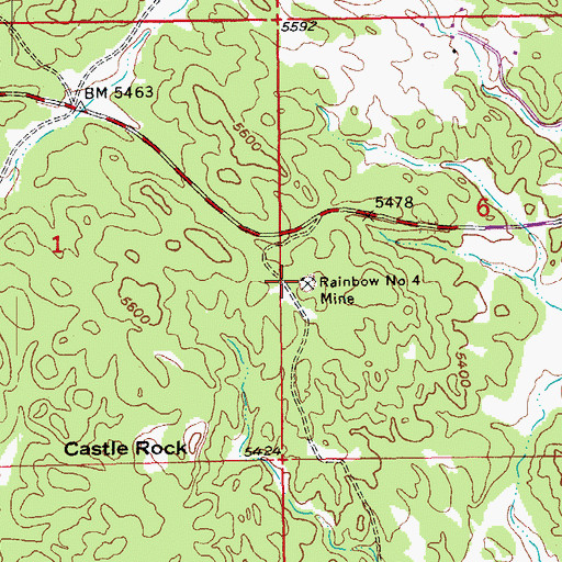 Topographic Map of Rainbow Number Four Mine, SD
