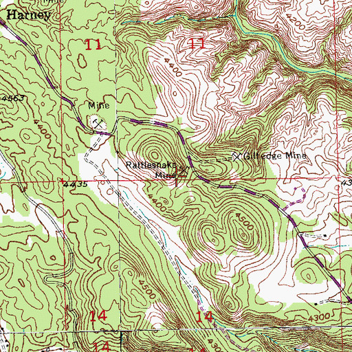 Topographic Map of Rattlesnake Mine, SD