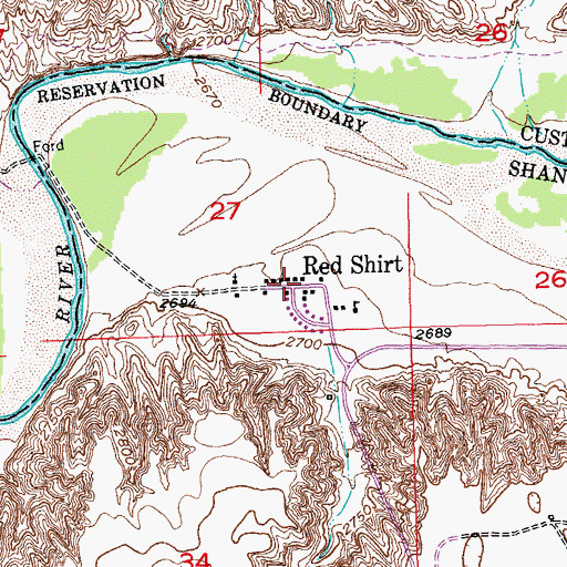 Topographic Map of Red Shirt, SD