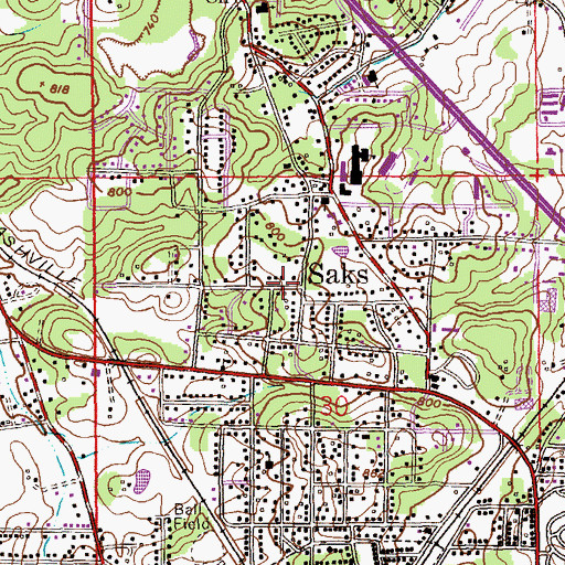 Topographic Map of Saks, AL