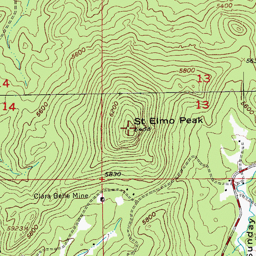 Topographic Map of Saint Elmo Peak, SD
