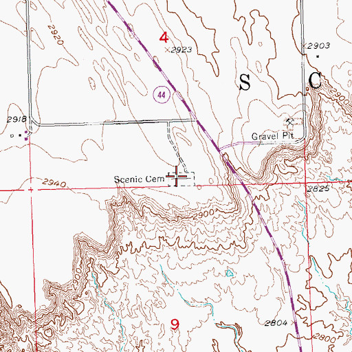 Topographic Map of Scenic Cemetery, SD