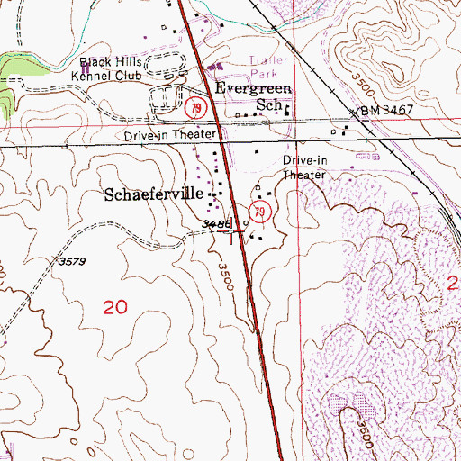 Topographic Map of Schaeferville, SD