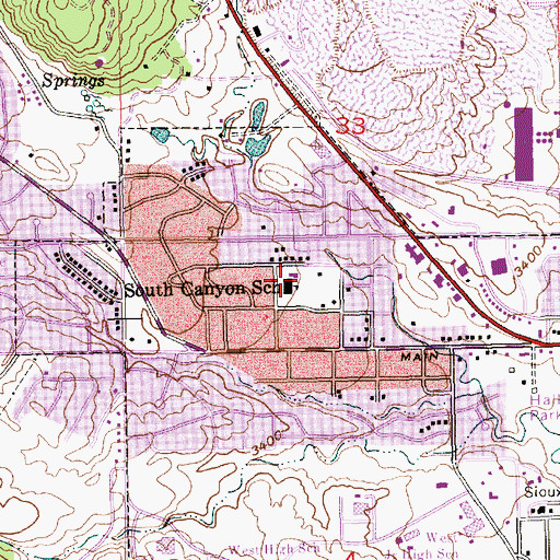 Topographic Map of South Canyon Elementary School, SD