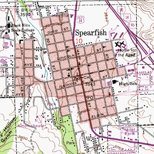 Topographic Map of Spearfish, SD