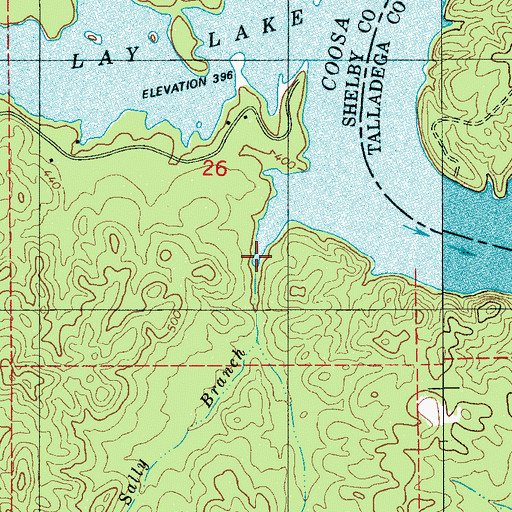Topographic Map of Sally Branch, AL