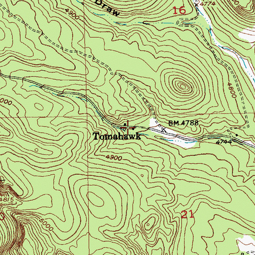 Topographic Map of Tomahawk, SD