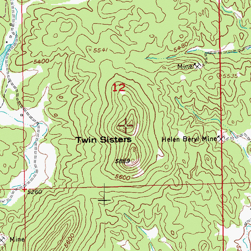 Topographic Map of Twin Sisters, SD