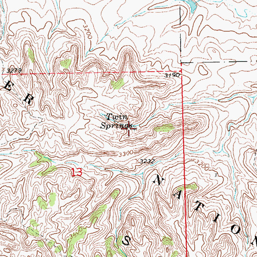 Topographic Map of Twin Springs, SD
