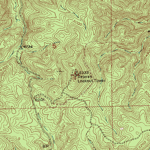 Topographic Map of Veteran Lookout Tower, SD