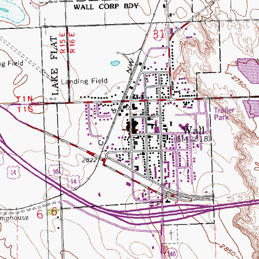 Topographic Map of Wall, SD