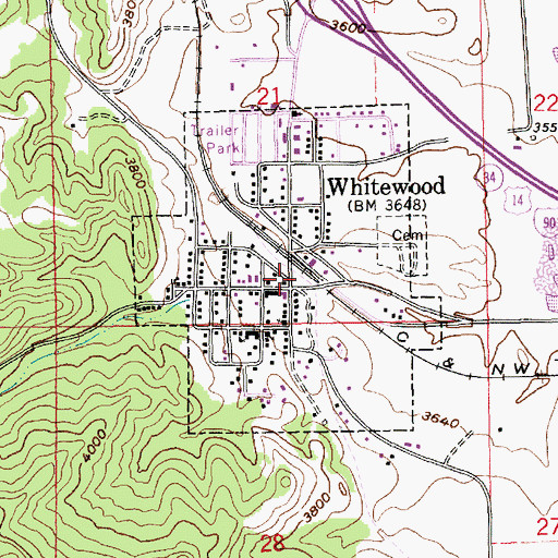 Topographic Map of Whitewood, SD