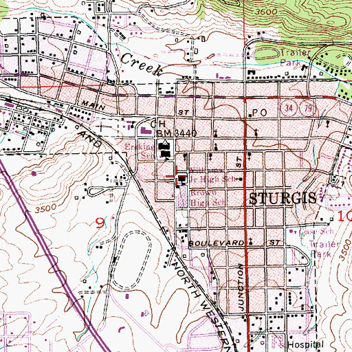 Topographic Map of Williams Junior High School, SD