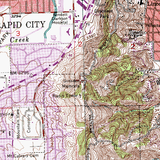 Topographic Map of KGGG-FM (Rapid City), SD