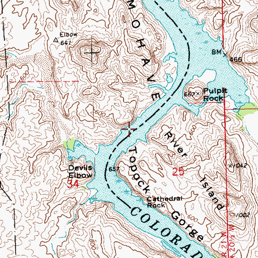 Topographic Map of Topock Gorge, AZ