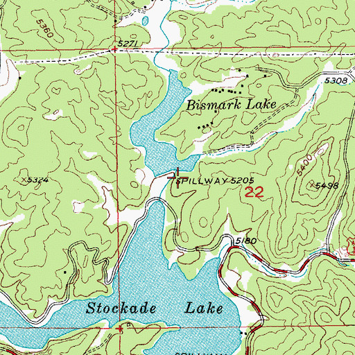 Topographic Map of Bismark Lake Dam, SD