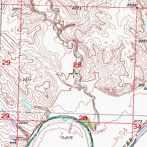 Topographic Map of Bradfield Diversion and Detention Dam, SD