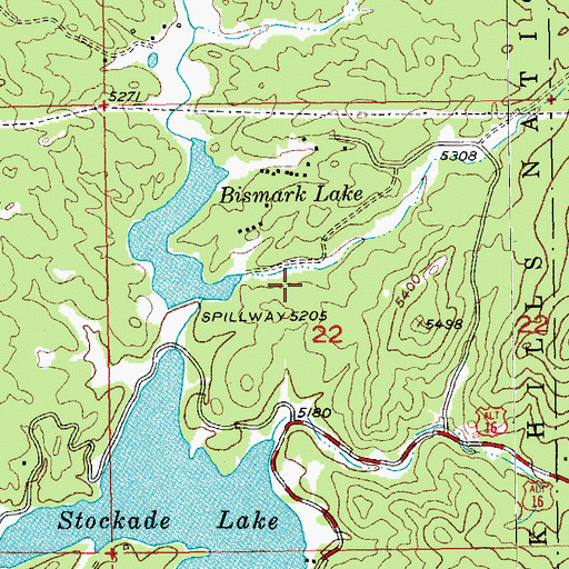 Topographic Map of Bismark Lake Campground, SD