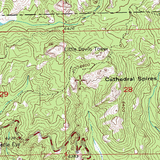 Topographic Map of Cathedral Spires Trail, SD