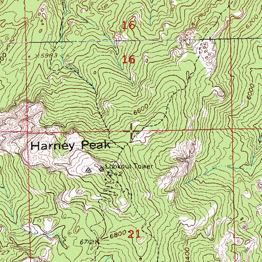 Topographic Map of Sylvan Lake Harney Trail, SD
