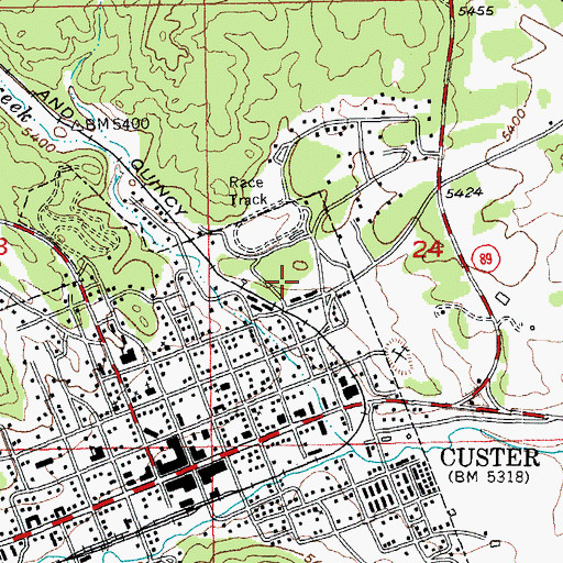 Topographic Map of Custer Regional Hospital, SD