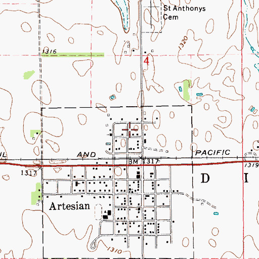 Topographic Map of Artesian Wesleyan Methodist Church, SD