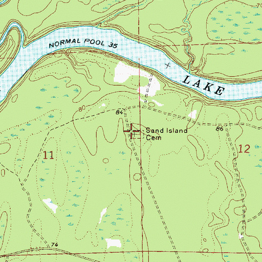 Topographic Map of Sand Island Cemetery, AL