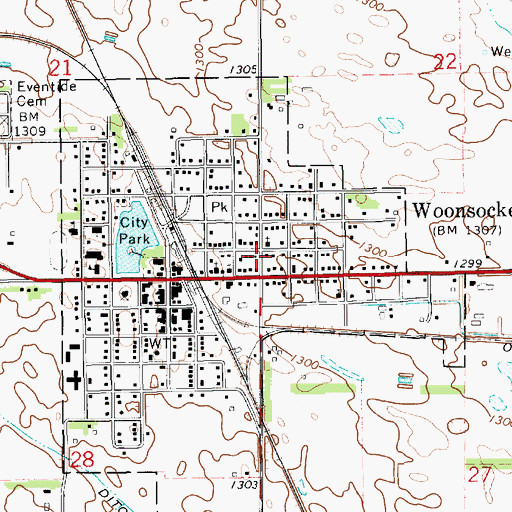 Topographic Map of Assembly of God Church, SD