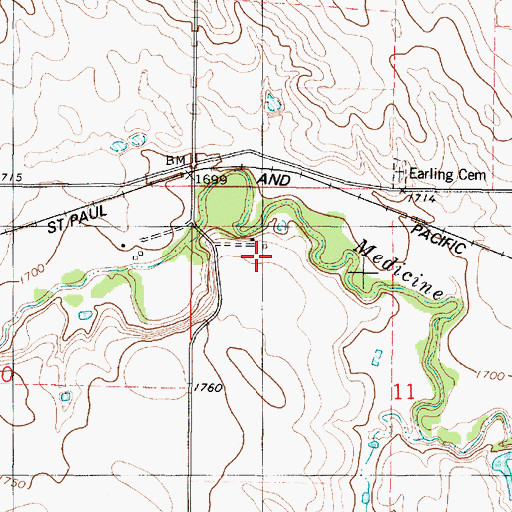 Topographic Map of Earling (historical), SD
