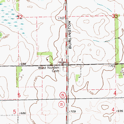 Topographic Map of West Norden Lutheran Church (historical), SD