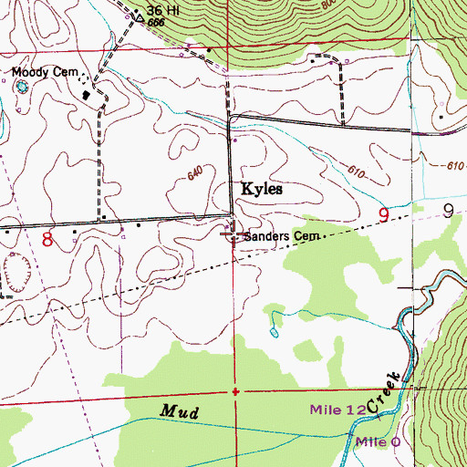 Topographic Map of Sanders Cemetery, AL