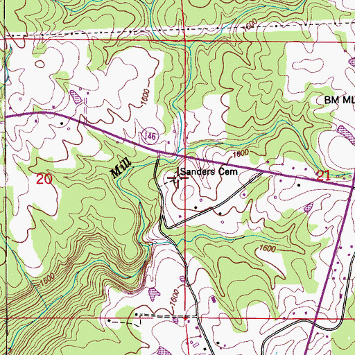 Topographic Map of Sanders Cemetery, AL