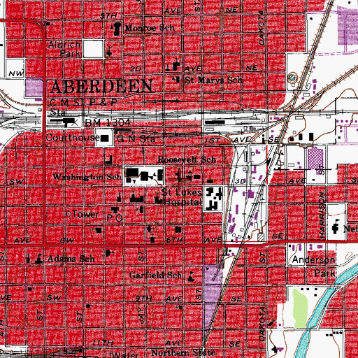 Topographic Map of Sacred Heart School, SD
