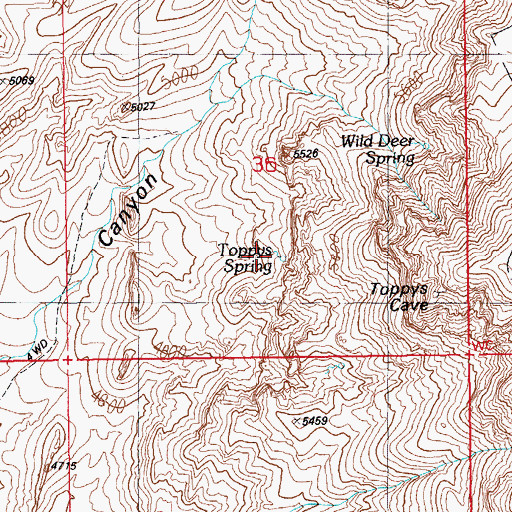 Topographic Map of Toppys Spring, AZ