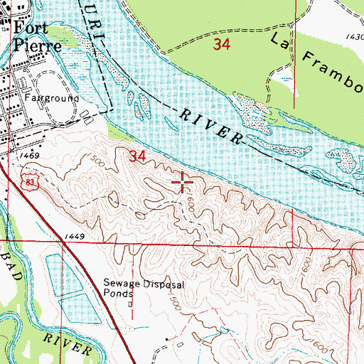 Topographic Map of Fort Teton (historical), SD