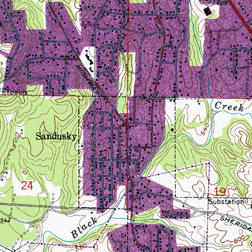 Topographic Map of Sandusky, AL