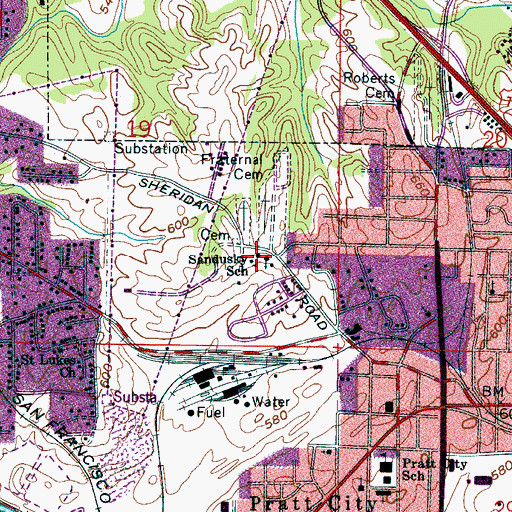Topographic Map of Sandusky School, AL