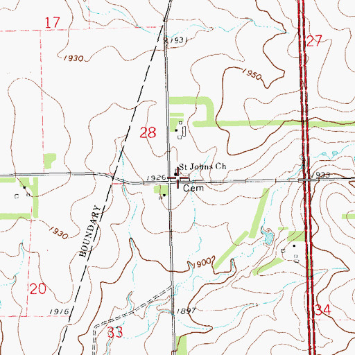 Topographic Map of Mazeppa Cemetery, SD