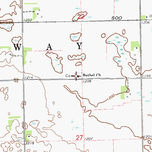 Topographic Map of Bethel Lutheran Cemetery, SD