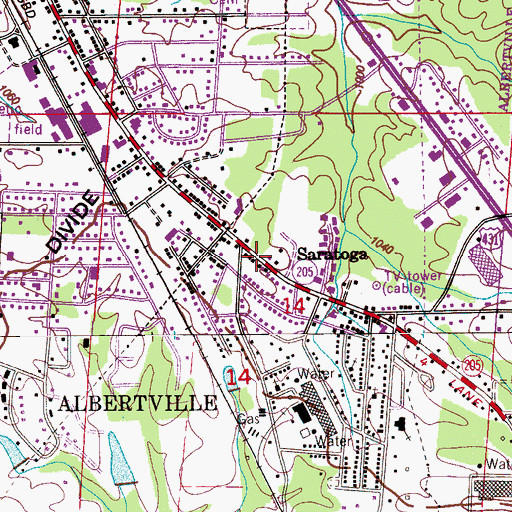 Topographic Map of Saratoga, AL