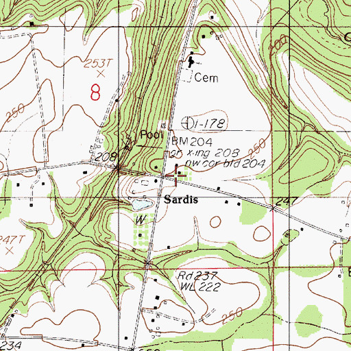Topographic Map of Sardis, AL