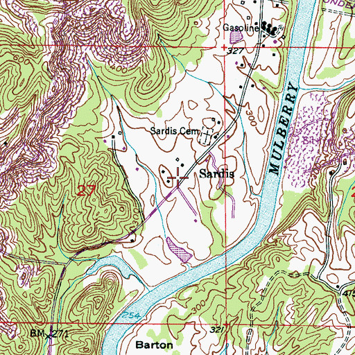 Topographic Map of Sardis, AL