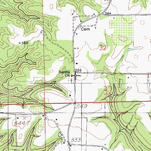 Topographic Map of Sardis Church, AL