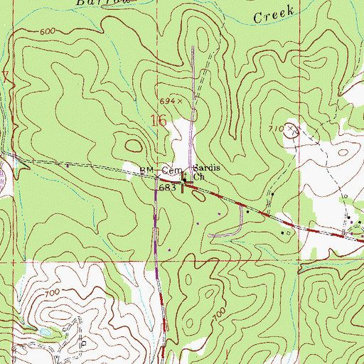 Topographic Map of Sardis Church, AL